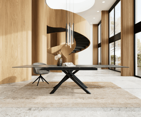 Jídelní stůl Edge keramika Laminam® Nero Greco antracit 200–300×100 cm, křížová kovová podnož černá, rozkládací - Image 2