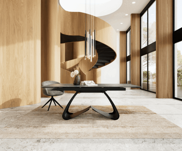 Jídelní stůl Edge keramika Laminam® Nero Greco antracit 200–300×100 cm s černou kovovou podnoží, rozkládací - Image 2
