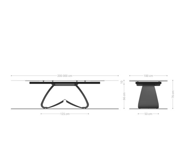 Jídelní stůl Edge keramika Laminam® Nero Greco antracit 200–300×100 cm s černou kovovou podnoží, rozkládací - Image 7