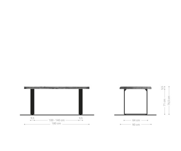 Jídelní stůl Edge 180x90 XL Akácie hnědá Nerezová ocel Úzký Live - Image 7