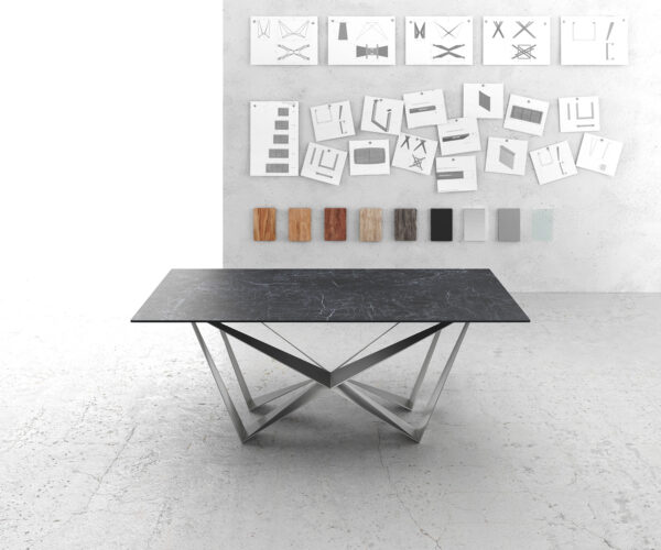 Jídelní stůl Edge 200x100 cm Laminam® keramika šedá centrální noha plochá ocel stříbrná - Image 2