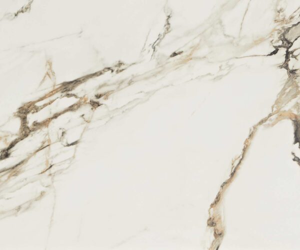 Konferenční stolek Ekrem 85x35 cm keramika Calaccatta Luxe bílá-zlatá-šedá, křížový rám, kulatý kov s titanovým efektem - Image 3