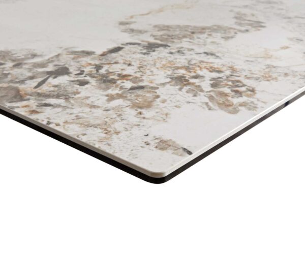 Jídelní stůl Edge keramika Minas Melange bílá-béžová 200x100 cm, křížová podnož, kov černý, obdélníkový - Image 5