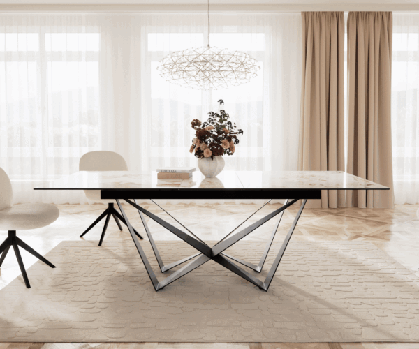 Jídelní stůl Edge keramika Minas Melange bílá-béžová 180x220x100 Spider plochý kov černý rozkládací - Image 2