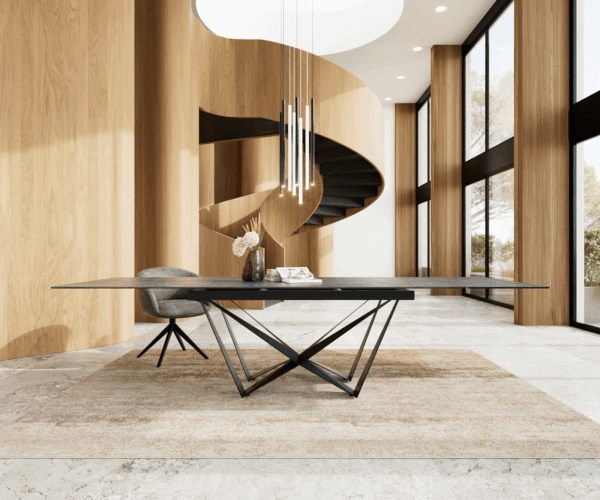 Jídelní stůl Edge keramika Laminam® Nero Greco antracit 200–300×100 cm, spider, ploché černé kovové nohy, rozkládací - Image 2