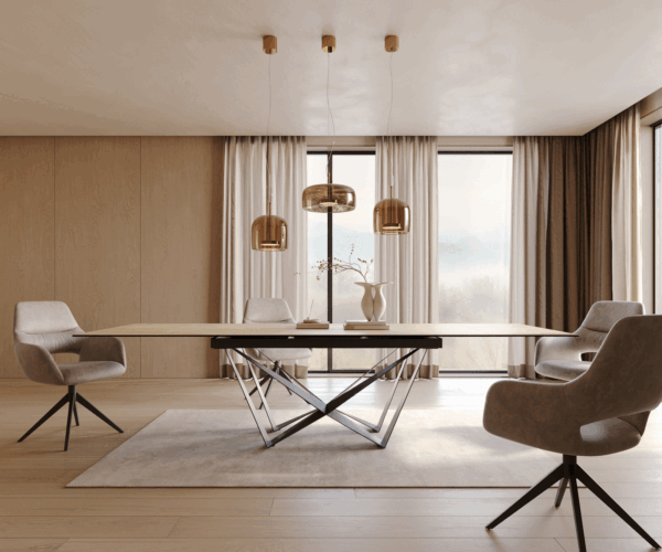 Jídelní stůl Edge keramický Laminam® Sabbia dubová barva 200-300x100 cm, spider, ploché černé kovové, rozkládací - Image 2