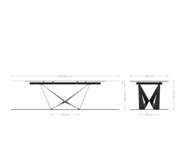 Jídelní stůl Edge keramický Laminam® Noir Desir hnědý 200-300x100 cm, spider nohy, plochý černý kov, rozkládací - Image 10