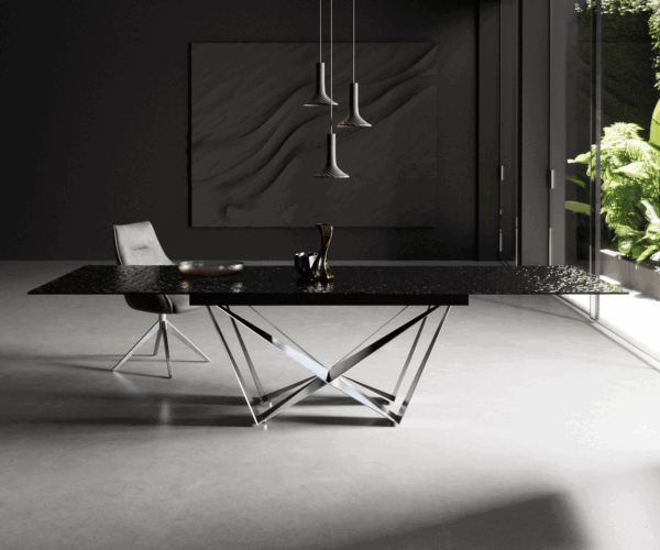 Jídelní stůl Edge reliefní sklo kouřově černé 3D design 200-300x100 pavouk plochý nerez rozkládací - Image 2