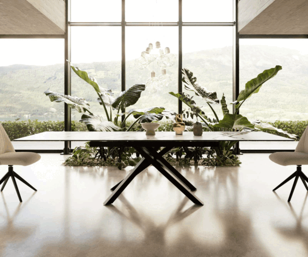 Jídelní stůl Edge keramika Calacatta Luxe bílá-zlatá-šedá 200-300x100 cm, křížová kovová černá podnož, rozkládací - Image 2