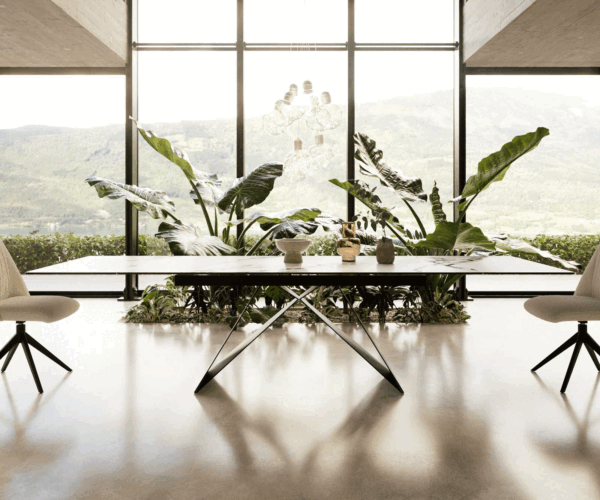 Jídelní stůl Edge keramika Calacatta Luxe bílá-zlatá-šedá 200-300x100 V-základna plochý kov černý rozkládací - Image 2
