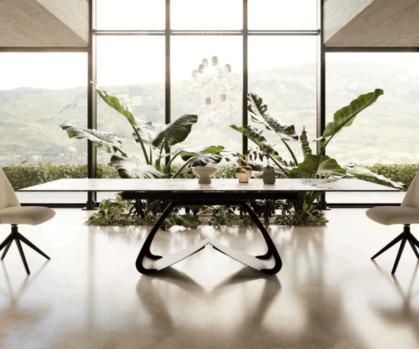 Jídelní stůl Edge keramika Calacatta Luxe bílá-zlatá-šedá 200-300x100 s černou kovovou podnoží rozkládací - Image 2