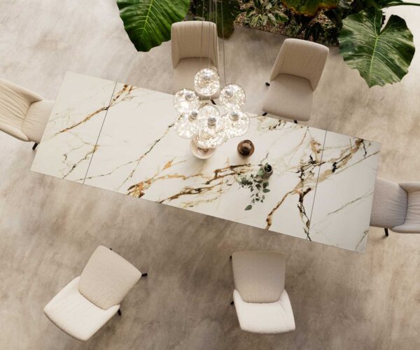 Jídelní stůl Edge keramický Calacatta Luxe bílá-zlatá-šedá 200-300x100 cm, spider nohy, plochý černý kov, rozkládací - Image 6