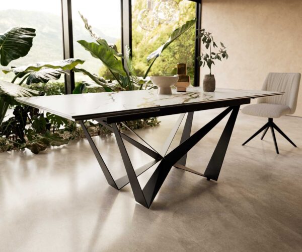 Jídelní stůl Edge keramický Calacatta Luxe bílá-zlatá-šedá 200-300x100 cm, spider nohy, plochý černý kov, rozkládací - Image 7