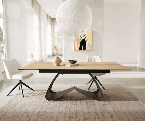 Jídelní stůl Edge keramický Laminam® Sabbia dubová barva 180-220x100 cm s kovovou základnou v titanovém efektu, rozkládací - Image 2