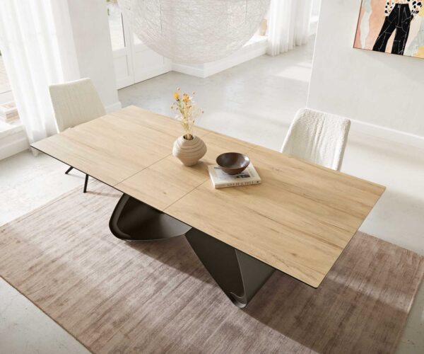 Jídelní stůl Edge keramický Laminam® Sabbia dubová barva 180-220x100 cm s kovovou základnou v titanovém efektu, rozkládací - Image 6