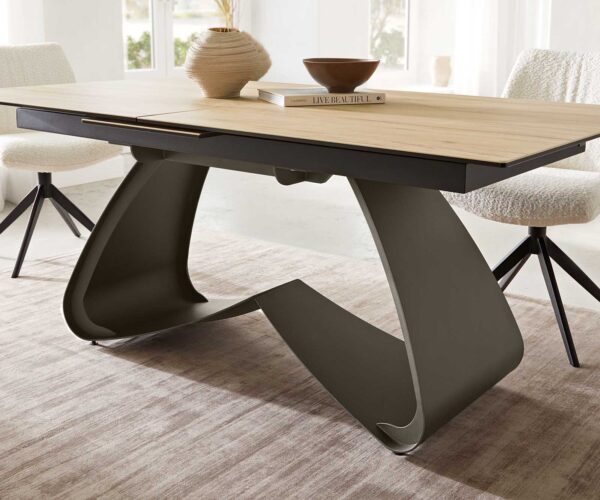 Jídelní stůl Edge keramický Laminam® Sabbia dubová barva 180-220x100 cm s kovovou základnou v titanovém efektu, rozkládací - Image 7