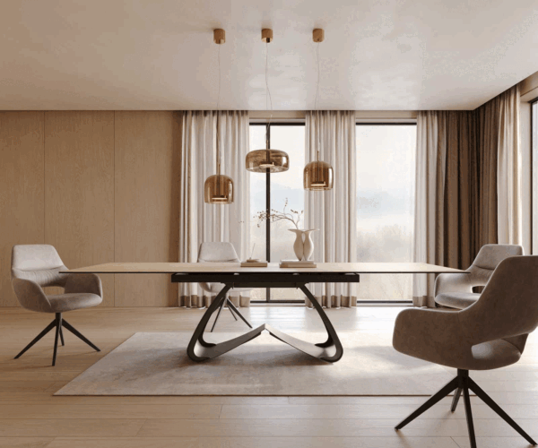 Jídelní stůl Edge keramický Laminam® Sabbia dubová barva 200–300×100 cm s podnoží v kovovém efektu titan, rozkládací - Image 2