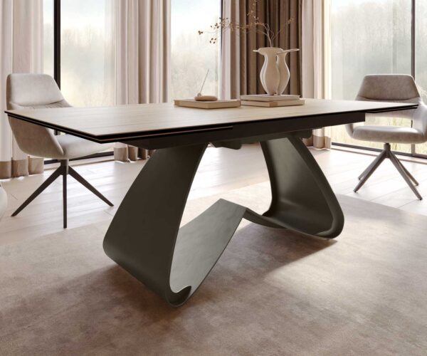 Jídelní stůl Edge keramický Laminam® Sabbia dubová barva 200–300×100 cm s podnoží v kovovém efektu titan, rozkládací - Image 7