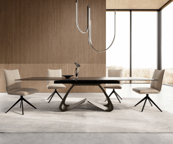 Jídelní stůl Edge keramika Laminam® Noir Desir hnědá 200-300x100 cm, kovová podnož s titanovým efektním povrchem, rozkládací - Image 2