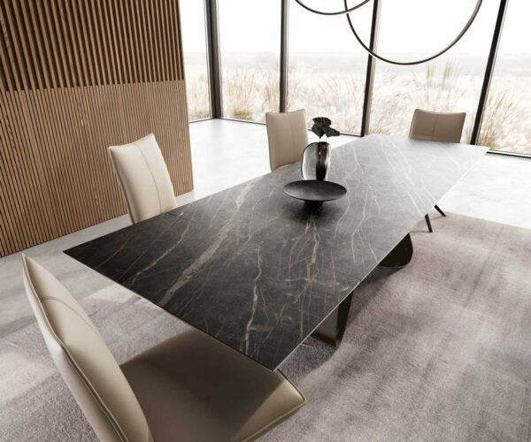 Jídelní stůl Edge keramika Laminam® Noir Desir hnědá 200-300x100 cm, kovová podnož s titanovým efektním povrchem, rozkládací - Image 5