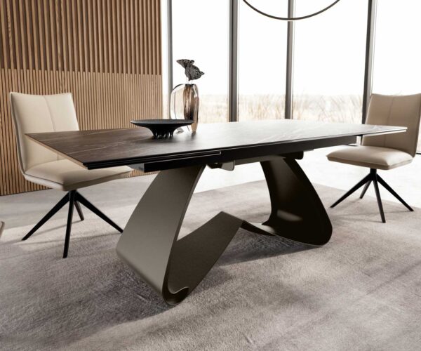 Jídelní stůl Edge keramika Laminam® Noir Desir hnědá 200-300x100 cm, kovová podnož s titanovým efektním povrchem, rozkládací - Image 6
