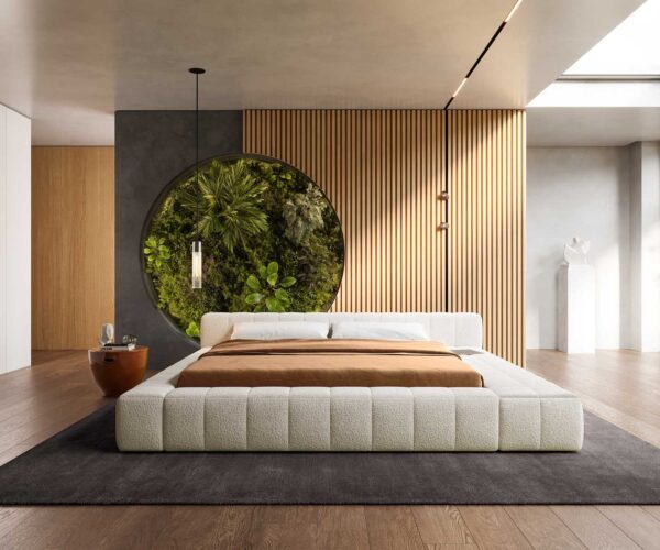 Čalouněná postel Espazio bouclé krémově bílý 180x200 cm s úložným prostorem - Image 2