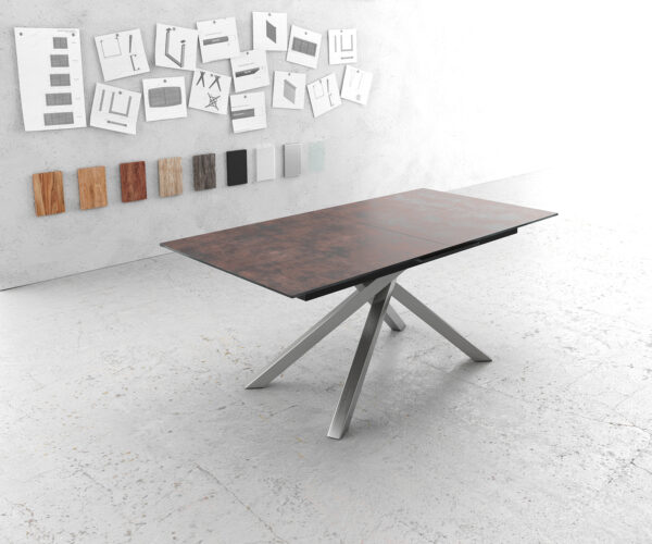 Jídelní stůl Edge 180/220x90cm sklo starobronzová křížová podnož obdélníkový nerezový rozkládací - Image 2