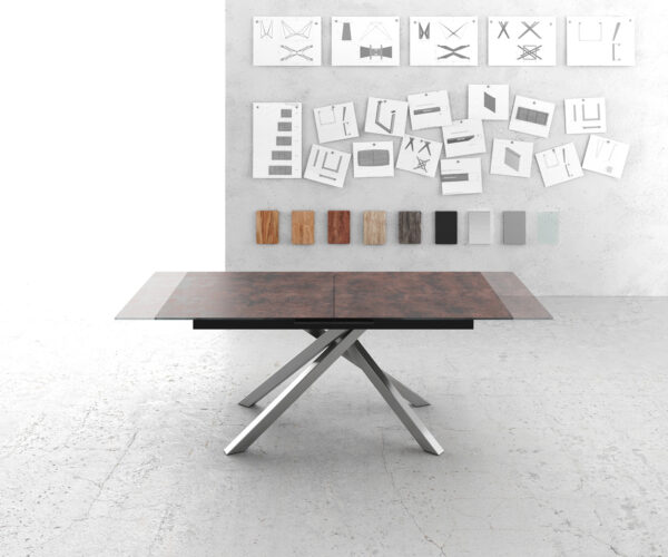 Jídelní stůl Edge 180/220x90cm sklo starobronzová křížová podnož obdélníkový nerezový rozkládací - Image 6