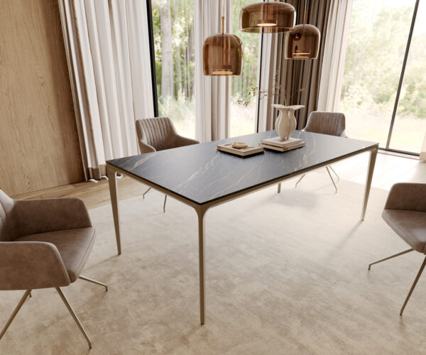Jídelní stůl Escina 200x100 cm keramika Laminam® Noir Desir hnědý hliník - Image 2