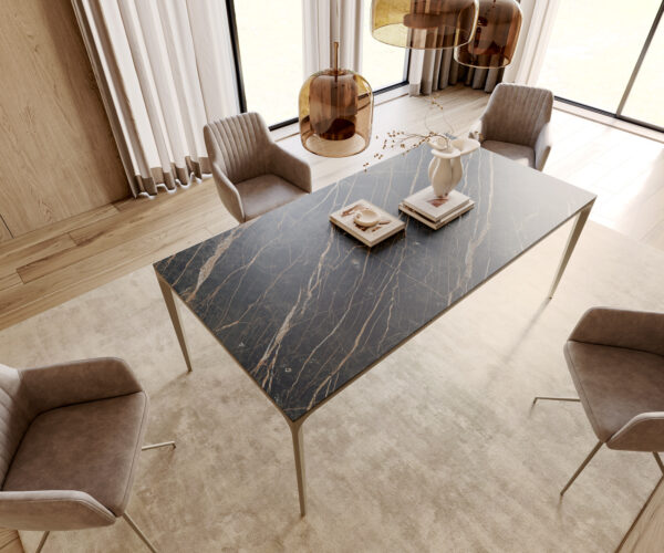 Jídelní stůl Escina 200x100 cm keramika Laminam® Noir Desir hnědý hliník - Image 5