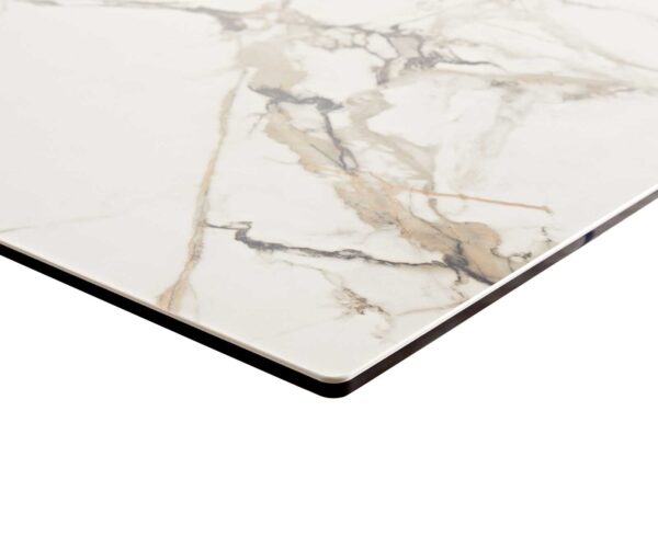 Jídelní stůl Edge keramika Calacatta Luxe bílá-zlatá-šedá 300x100 šikmé nohy nerezová ocel - Image 4