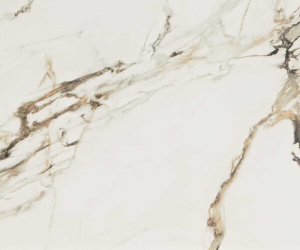 Jídelní stůl Edge keramika Calacatta Luxe bílá-zlatá-šedá 300x100 cm, křížová podnož, kov černý - Image 3