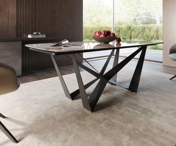 Jídelní stůl Edge lodě tvarovaný keramický Minas Melange bílá-béžová 200x100 Spider plochý kov černý - Image 6