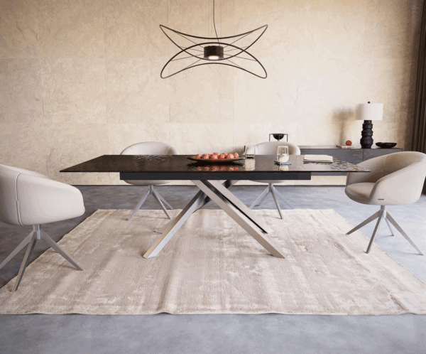 Jídelní stůl Edge reliefové sklo kouřově černé 3D design 180-220x100 křížová podnož obdélníkový nerezový rozkládací - Image 2