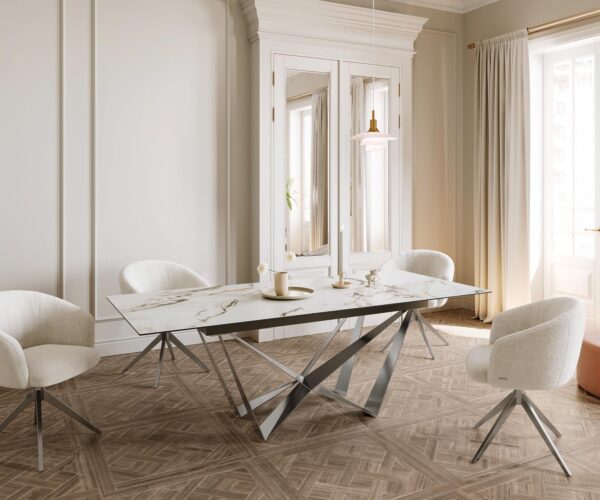 Jídelní stůl Edge keramický Calacatta Luxe bílá-zlatá-šedá 180-220x100 cm, spider nohy, plochý nerezový ocelový rozkládací - Image 7