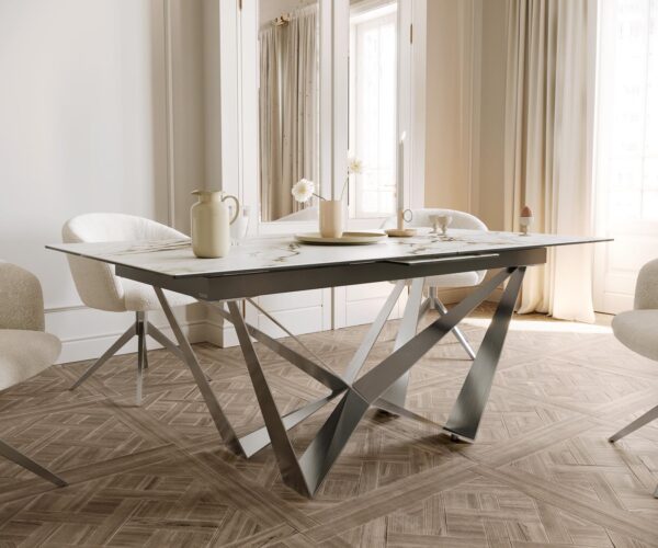 Jídelní stůl Edge keramický Calacatta Luxe bílá-zlatá-šedá 180-220x100 cm, spider nohy, plochý nerezový ocelový rozkládací - Image 6