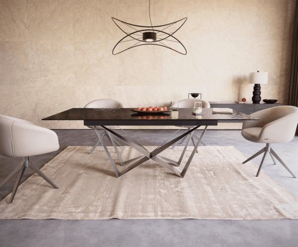 Jídelní stůl Edge reliefní sklo kouřově černé 3D design 180-220x100 pavouk plochý nerez rozkládací - Image 2