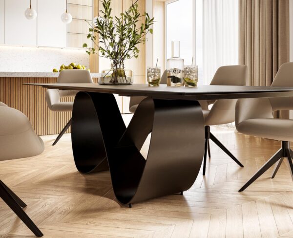 Jídelní stůl Edge keramika Laminam® Nero Greco antracit 300x100 Infinity kov černý - Image 6