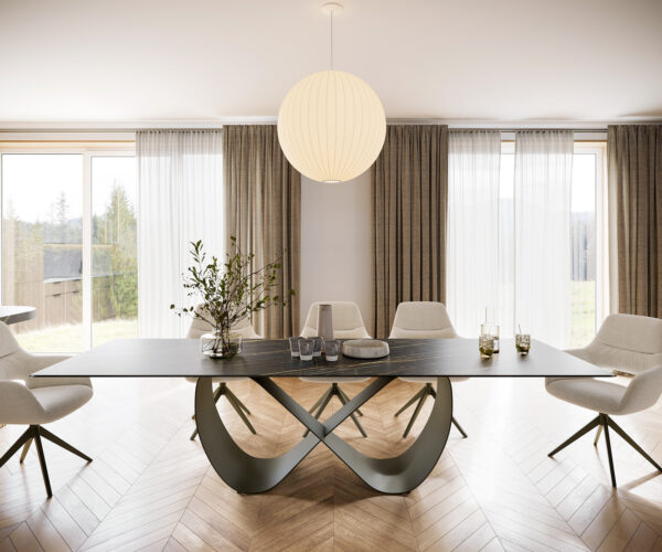 Jídelní stůl Edge keramika Laminam® Noir Desir hnědá 300x100 Infinity s kovovým efektem titanového povrchu - Image 2