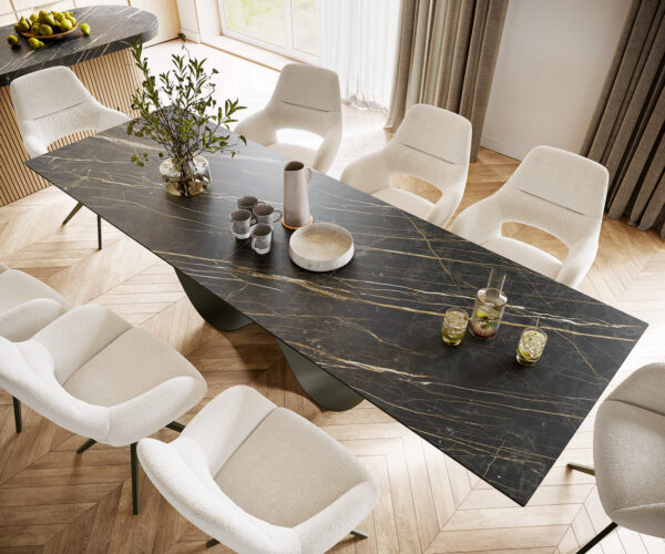 Jídelní stůl Edge keramika Laminam® Noir Desir hnědá 300x100 Infinity s kovovým efektem titanového povrchu - Image 4