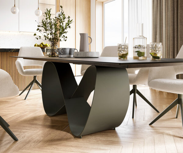 Jídelní stůl Edge keramika Laminam® Noir Desir hnědá 300x100 Infinity s kovovým efektem titanového povrchu - Image 5
