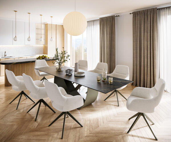 Jídelní stůl Edge keramika Laminam® Noir Desir hnědá 300x100 Infinity s kovovým efektem titanového povrchu - Image 6