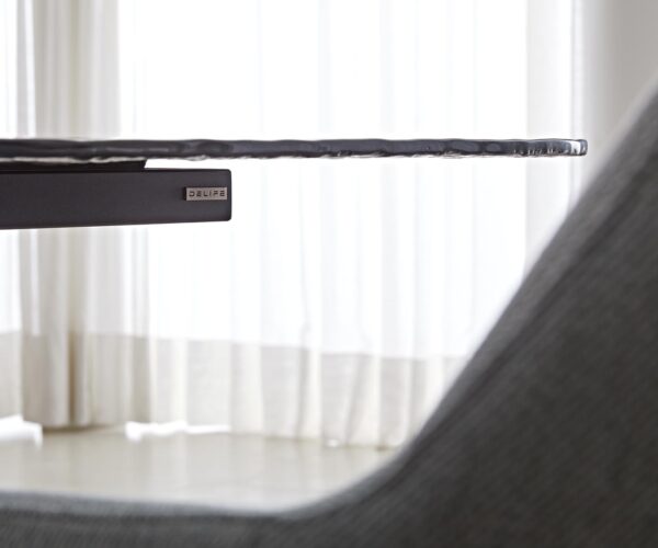 Jídelní stůl Edge lodě tvarované reliéfní sklo kouřově černé 3D design 240x120 Infinity kovový efekt titanový - Image 7