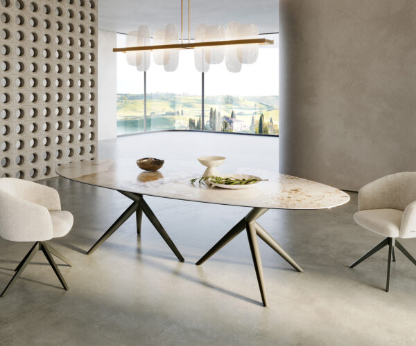 Jídelní stůl Edge oválný keramický Minas Melange bílá-béžová 280x130 Estelar kulatý kovový efektový povrch titanový - Image 7