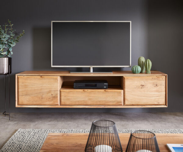 TV stolek Shari 160 cm přírodní akácie 2 dveře 1 zásuvka 1 přihrádka v plovoucím stylu - Image 2