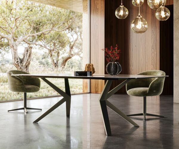 Jídelní stůl Edge lodě tvarovaný keramický Patagonia Lappato 240x120 Zhentara s úhlovým kovovým efektem titanového povrchu - Image 6