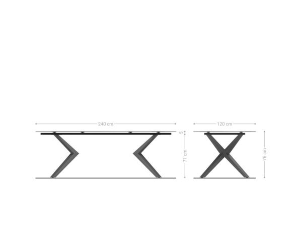 Jídelní stůl Edge lodě tvarovaný keramický Patagonia Lappato 240x120 Zhentara s úhlovým kovovým efektem titanového povrchu - Image 8