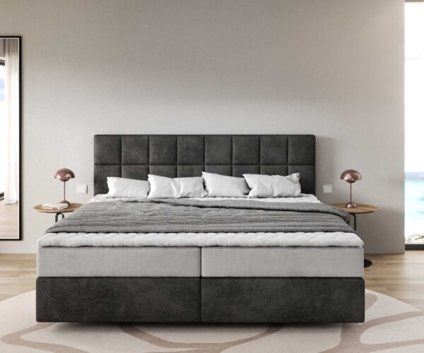Boxspring postel Dream-Fine mikrovlákno antracit vintage 200x200 cm s matrací s jádrem z taštičkových pružin a visco topperem - Image 2