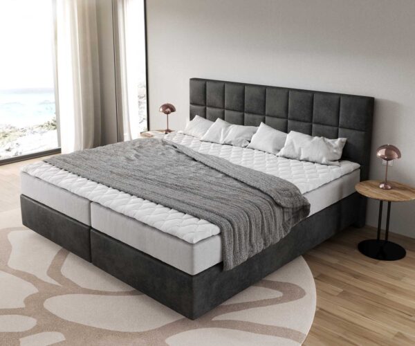 Boxspring postel Dream-Fine mikrovlákno antracit vintage 200x200 cm s matrací s jádrem z taštičkových pružin a visco topperem - Image 4