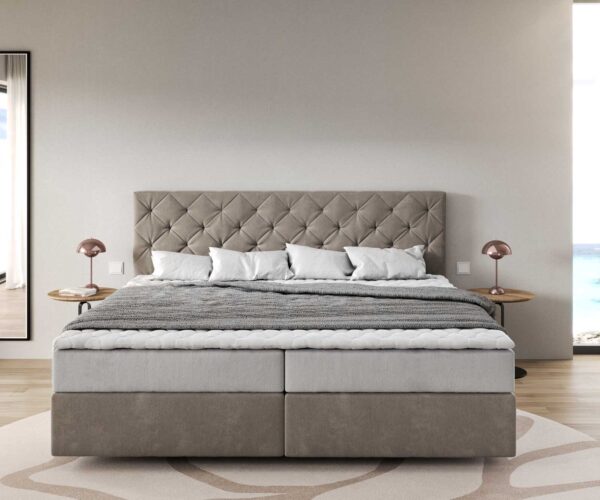Boxspring postel Dream-Great mikrovlákno béžová 200x200 cm s matrací s jádrem z taštičkových pružin a visco topperem - Image 2